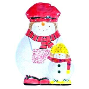Vintage Huge Holiday Snowman Ceramic Serving Tray 16" by Cardinal Hand Painted